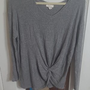 Gray Long Sleeve Knotted Top